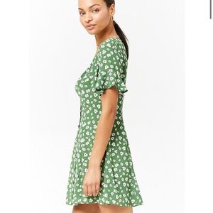 Green floral button down dress